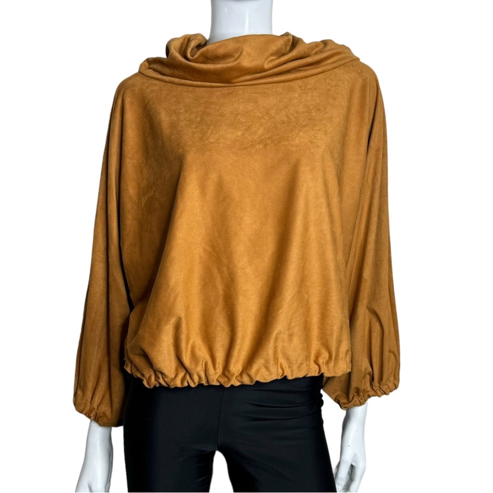 bryan Walker Giovanna Stretch Faux Suede Dolman Sleeveless Cowl Brown Tunic